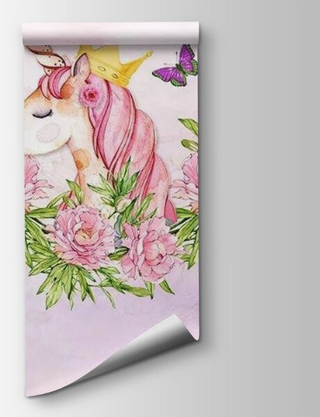 Fototapet Unicorn cu o coroană și flori, Fototapet copii, Fototapet populare, u27857 - Tapeko.ro