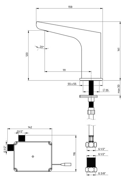 HIACYNT Baterie pentru chiuvetă, fără contact direct, fără sistem de reglare a temperaturii - 4xAA Finisaj: Crom BQH_028R