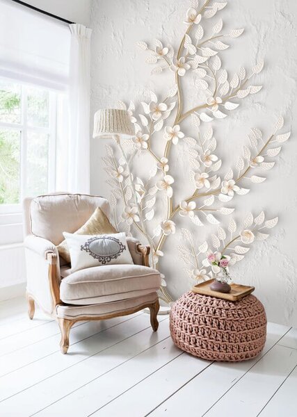 Fototapet Un model floral elegant, cu ramuri delicate, Fototapet flori 3D, Fototapet populare, u30618 - Tapeko.ro