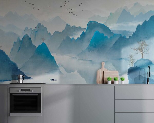 Tapet Blue Mountains, Fototapet Acuarelă, u32523 : Uwalls.ro