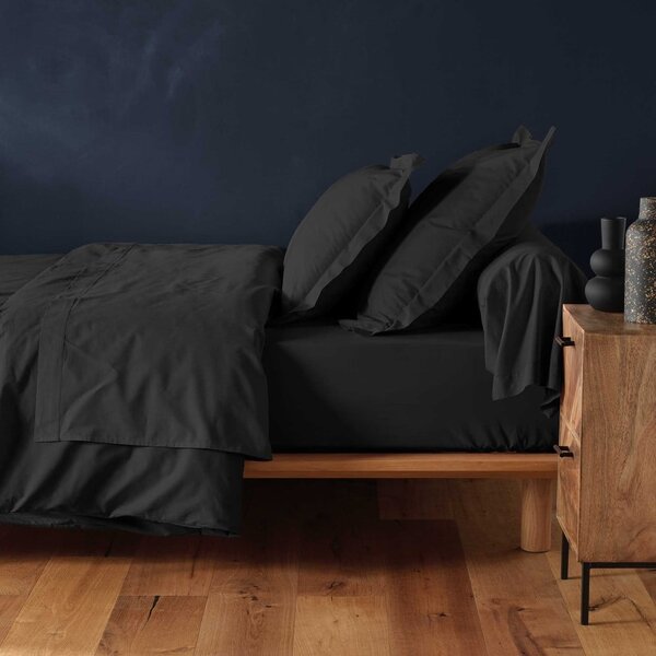 Cearceaf negru din bumbac cu elastic 160x200 cm Lina – douceur d'intérieur