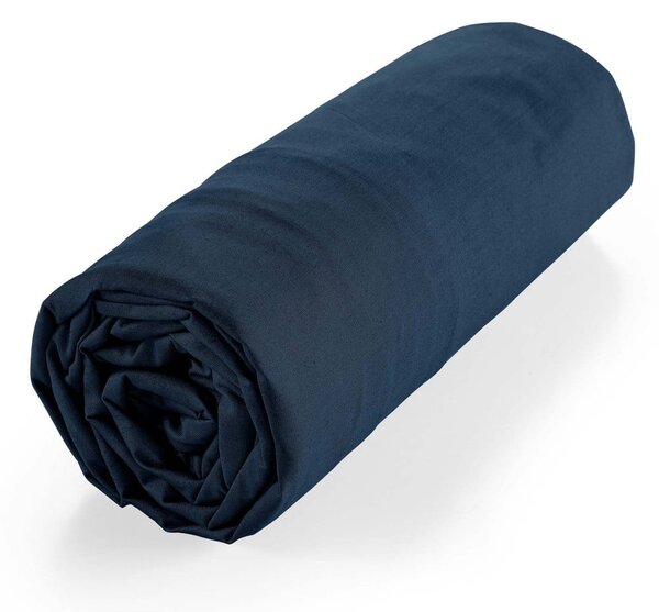 Cearceaf albastru închis din bumbac organic cu elastic 160x200 cm Biolina – douceur d'intérieur