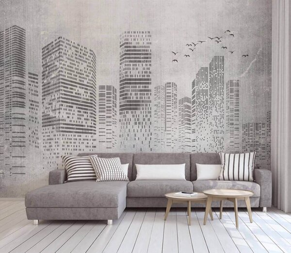 Fototapet Imagine în tonuri de gri a unui oraș, Fototapet geometric 3D, Fototapet populare, u34725 - Tapeko.ro