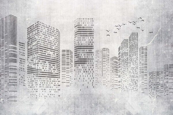 Fototapet Imagine în tonuri de gri a unui oraș, Fototapet geometric 3D, Fototapet populare, u34725 - Tapeko.ro