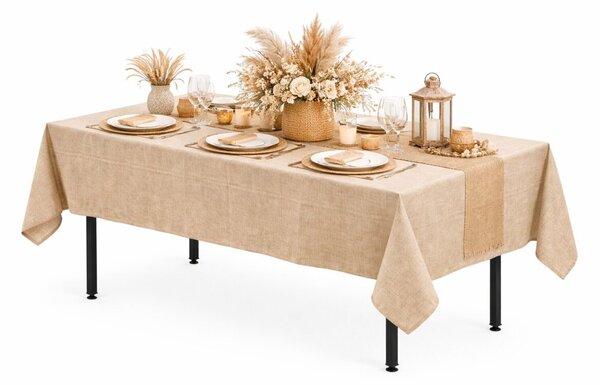 Fată de masă din pânză bej „Boho” 280x170 cm pentru masă de banchet – imitație de in