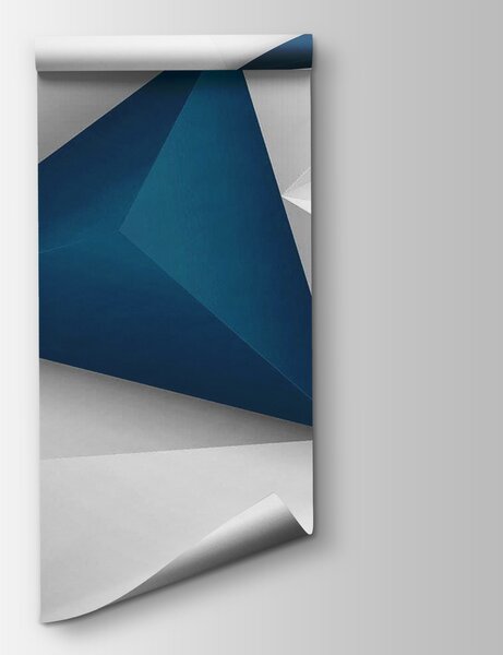 Fototapet Forme triunghiulare albastre și albe, Fototapet geometric 3D, Fototapet populare, u36343 - Tapeko.ro