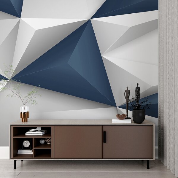 Fototapet Forme triunghiulare albastre și albe, Fototapet geometric 3D, Fototapet populare, u36343 - Tapeko.ro