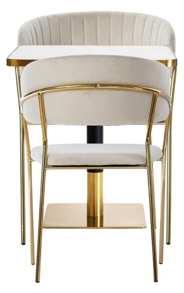 Set Masă de Cafea Bar ARP608 70x70cm Alb cu 2 Scaune Glamour Aurii