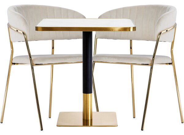 Set Masă de Cafea Bar ARP608 70x70cm Alb cu 2 Scaune Glamour Aurii