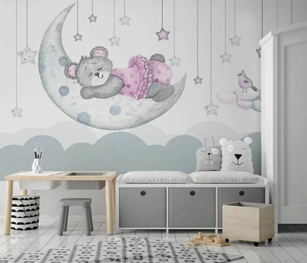 Fototapet Teddy ursuleț de dormit pe lună, Fototapet copii, Fototapet populare, u37013 - Tapeko.ro