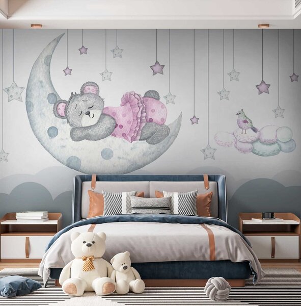 Fototapet Teddy ursuleț de dormit pe lună, Fototapet copii, Fototapet populare, u37013 - Tapeko.ro