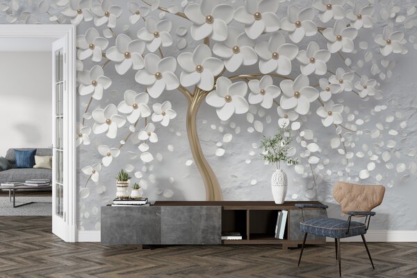 Tapet Copac înflorit cu flori mari, Fototapet 3D, Fototapet 3D Flori, u37065 : Uwalls.ro