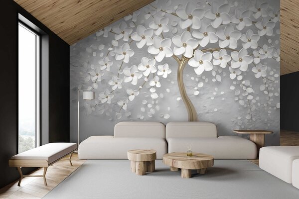 Tapet Copac înflorit cu flori mari, Fototapet 3D, Fototapet 3D Flori, u37065 : Uwalls.ro