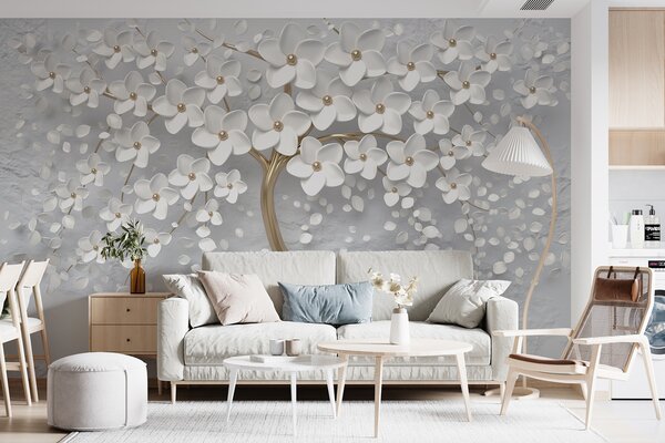 Tapet Copac înflorit cu flori mari, Fototapet 3D, Fototapet 3D Flori, u37065 : Uwalls.ro