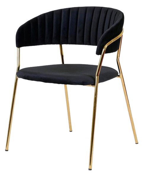 Scaun din velur Glamour VELVET cu picioare aurii - negru