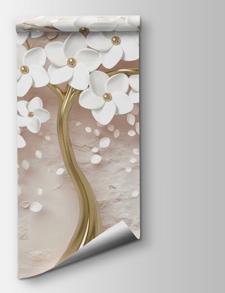 Fototapet Flori albe elegante în vază elegantă, Fototapet 3D, Fototapet populare, u37065v3 - Tapeko.ro
