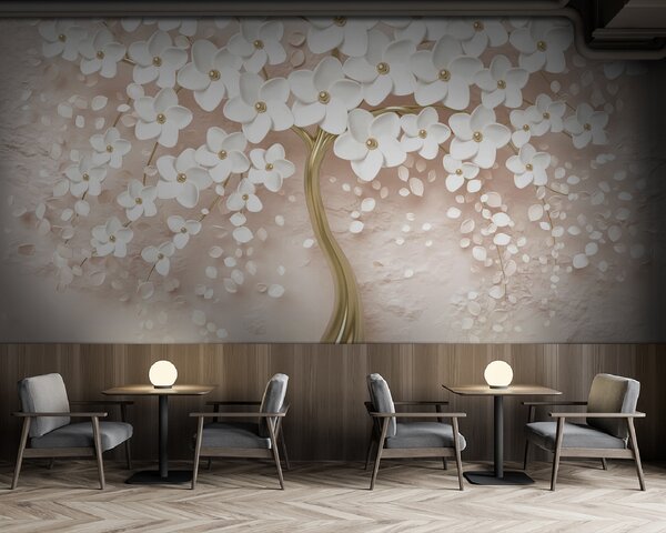Fototapet Flori albe elegante în vază elegantă, Fototapet 3D, Fototapet populare, u37065v3 - Tapeko.ro