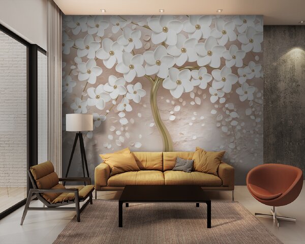 Fototapet Flori albe elegante în vază elegantă, Fototapet 3D, Fototapet populare, u37065v3 - Tapeko.ro