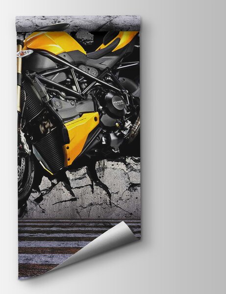 Fototapet Motocicleta galbenă pe un perete, Fototapet designer, Fototapet populare, u37780 - Tapeko.ro
