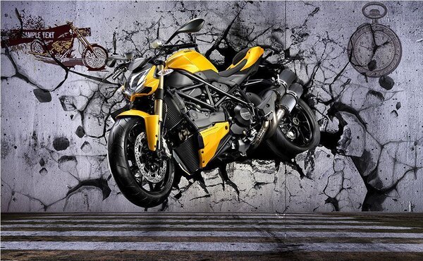 Fototapet Motocicleta galbenă pe un perete, Fototapet designer, Fototapet populare, u37780 - Tapeko.ro
