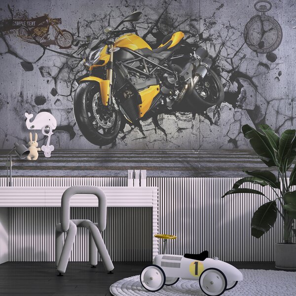 Fototapet Motocicleta galbenă pe un perete, Fototapet designer, Fototapet populare, u37780 - Tapeko.ro