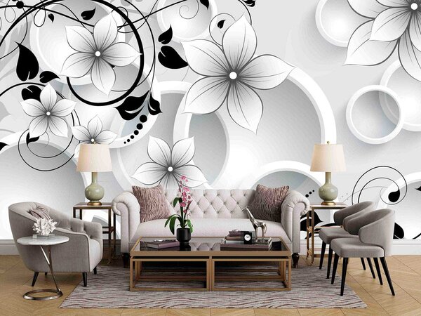 Fototapet Un design floral elegant, cu motive circulare, Fototapet flori 3D, Fototapet populare, u37888 - Tapeko.ro