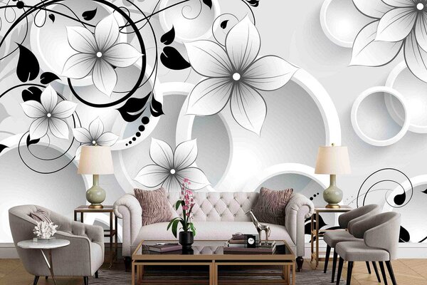 Fototapet Un design floral elegant, cu motive circulare, Fototapet flori 3D, Fototapet populare, u37888 - Tapeko.ro