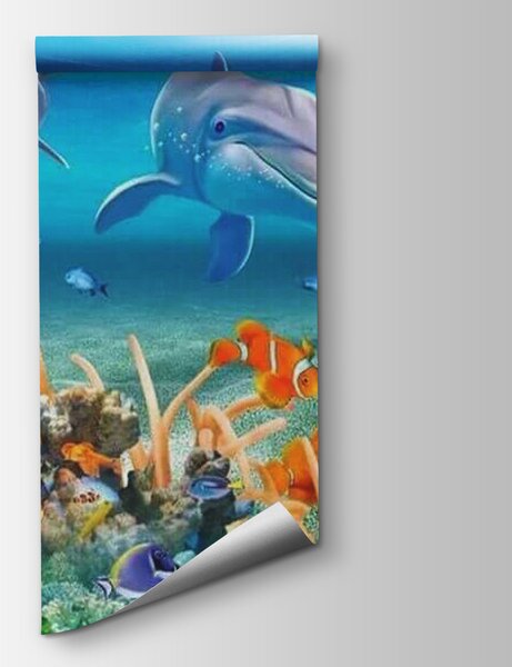 Fototapet Grup de pești și delfini înotând în ocean, Fototapet mare, Fototapet populare, u40487 - Tapeko.ro