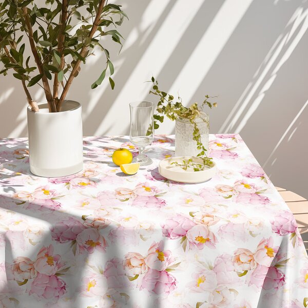Goldea față de masă 100% bumbac deluxe - flori de bujor înfloriți 80 x 80 cm