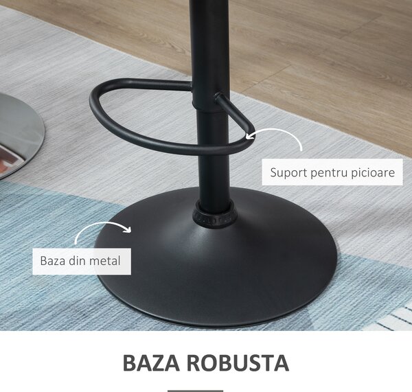HOMCOM Set de 2 Scaune de Bar cu Înălțime Reglabilă, Bază Metalică și Șezut din Catifea, 51.5x57.5x93-114.5 cm, Gri | Aosom Romania