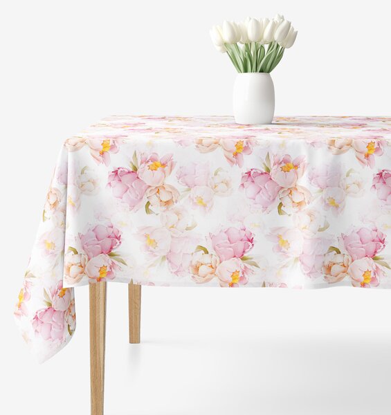 Goldea față de masă 100% bumbac deluxe - flori de bujor înfloriți 80 x 80 cm