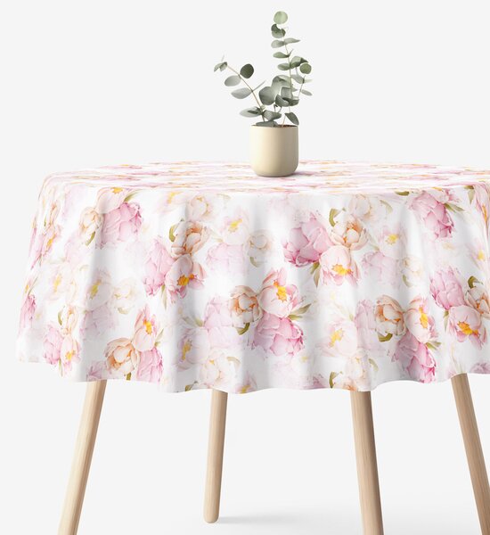 Goldea față de masă 100% bumbac deluxe - flori de bujor înfloriți - rotundă Ø 120 cm