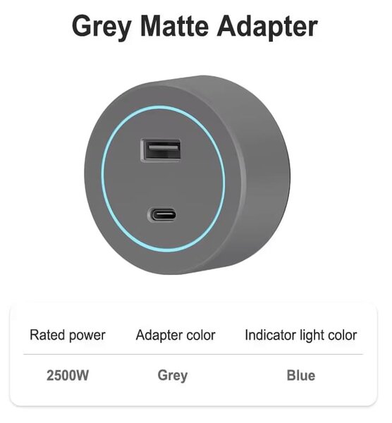 Sina modulara prize onuvio® 100cm, 8000w, 7 adaptoare (6x priza eu cu impamantare + 1x usb + type-c), montaj perete/blat, sistem premium birou/bucatarie, gri