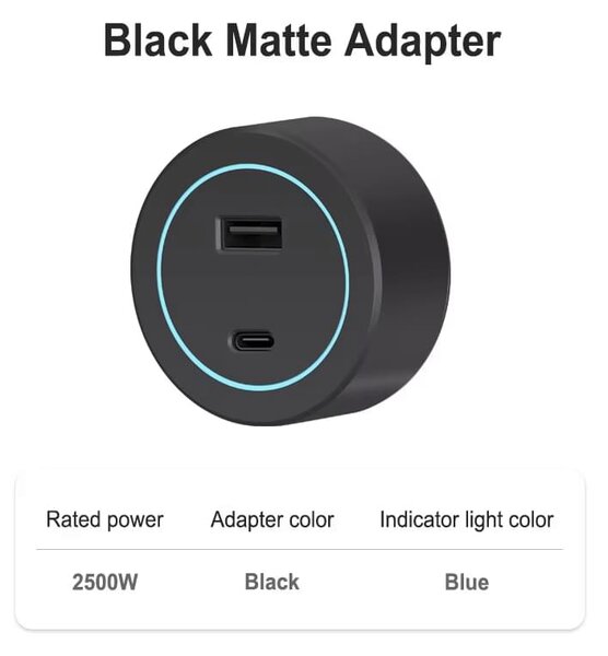 Sina modulara prize onuvio® 100cm, 8000w, 7 adaptoare (6x priza eu cu impamantare + 1x usb + type-c), montaj perete/blat, sistem premium birou/bucatarie, negru