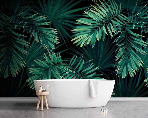 Fototapet Frunze tropicale pe un fundal întunecat, Fototapet 3D, Fototapet populare, u43269 - Tapeko.ro