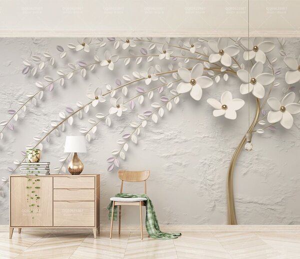Fototapet Elegant alb Floral perete Artistry, Fototapet flori, Fototapet populare, u43124 - Tapeko.ro