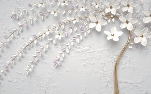 Fototapet Elegant alb Floral perete Artistry, Fototapet flori, Fototapet populare, u43124 - Tapeko.ro