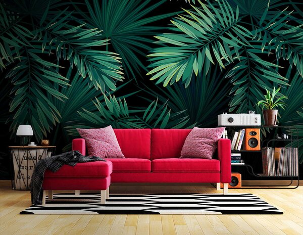 Fototapet Frunze tropicale pe un fundal întunecat, Fototapet 3D, Fototapet populare, u43269 - Tapeko.ro