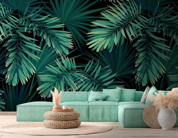 Fototapet Frunze tropicale pe un fundal întunecat, Fototapet 3D, Fototapet populare, u43269 - Tapeko.ro