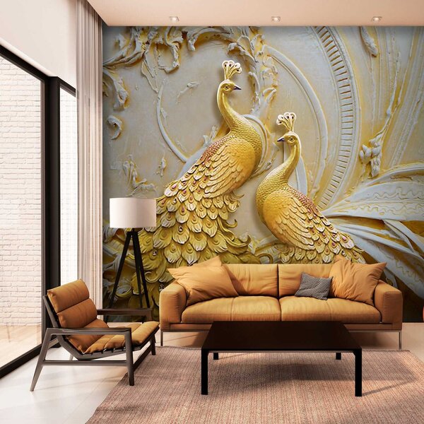 Fototapet Păuni eleganți în relief ornamentat, Fototapet 3D, Fototapet populare, u45083 - Tapeko.ro