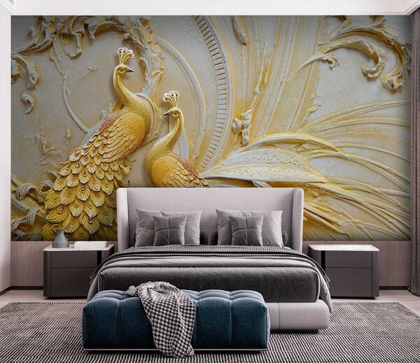Fototapet Păuni eleganți în relief ornamentat, Fototapet 3D, Fototapet populare, u45083 - Tapeko.ro