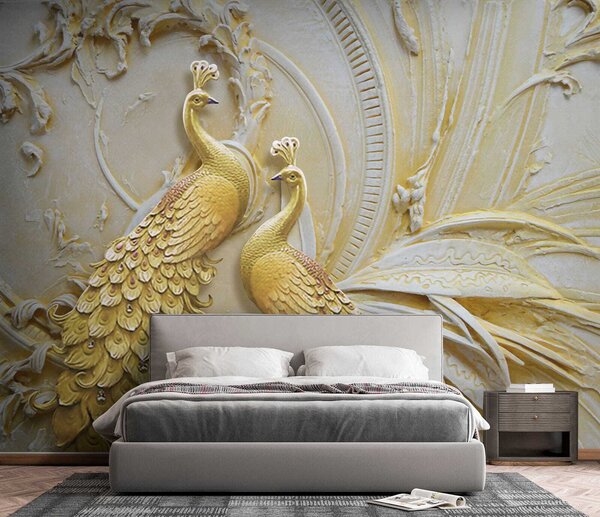 Fototapet Păuni eleganți în relief ornamentat, Fototapet 3D, Fototapet populare, u45083 - Tapeko.ro
