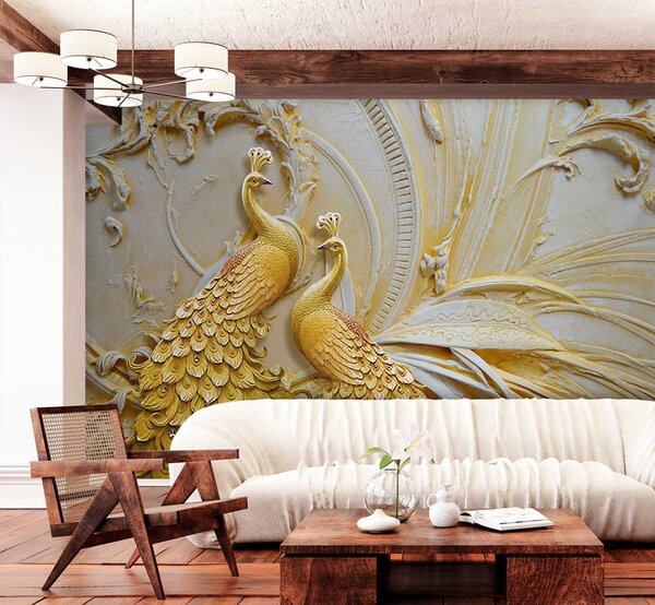 Fototapet Păuni eleganți în relief ornamentat, Fototapet 3D, Fototapet populare, u45083 - Tapeko.ro