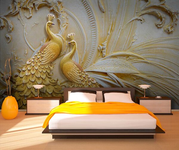 Fototapet Păuni eleganți în relief ornamentat, Fototapet 3D, Fototapet populare, u45083 - Tapeko.ro