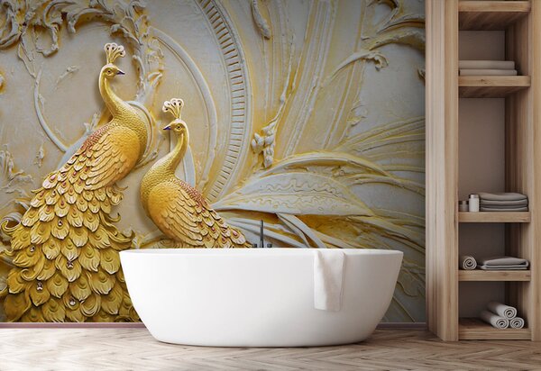 Fototapet Păuni eleganți în relief ornamentat, Fototapet 3D, Fototapet populare, u45083 - Tapeko.ro