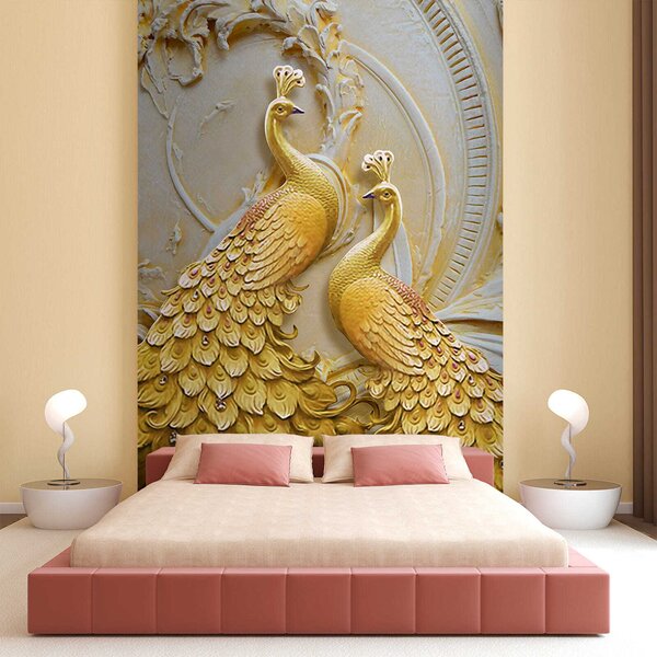 Fototapet Păuni eleganți în relief ornamentat, Fototapet 3D, Fototapet populare, u45083 - Tapeko.ro