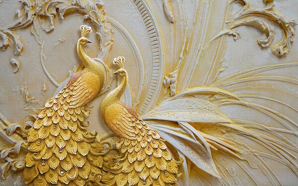 Fototapet Păuni eleganți în relief ornamentat, Fototapet 3D, Fototapet populare, u45083 - Tapeko.ro