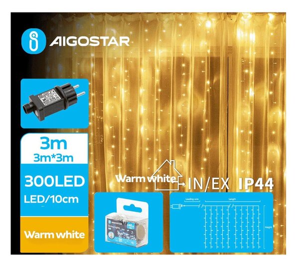 Instalație LED de Crăciun de exterior Aigostar 300xLED/8 funcții 6x3m IP44 alb cald
