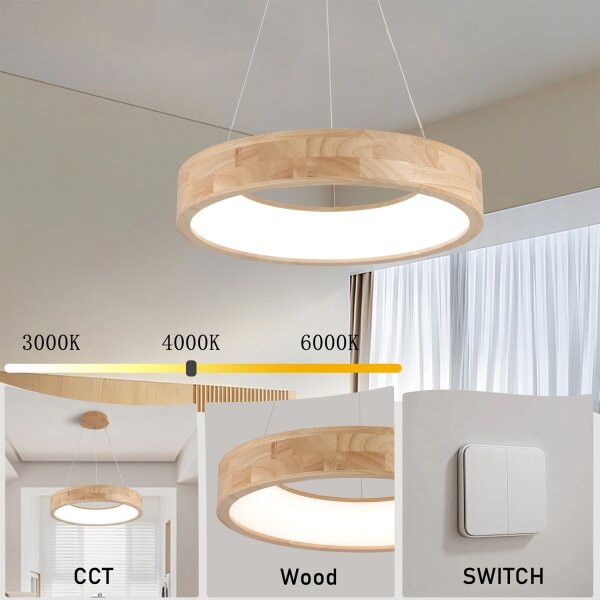 Brilagi -LED Lustră suspendată pe cablu FALCON WOOD LED/30W/230V 3000/4000/6000K 45 cm lemn