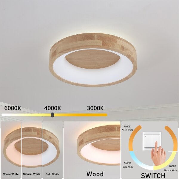 Brilagi-LED Plafonieră FALCON WOOD LED/30W/230V 3000/4000/6000K 45 cm lemn